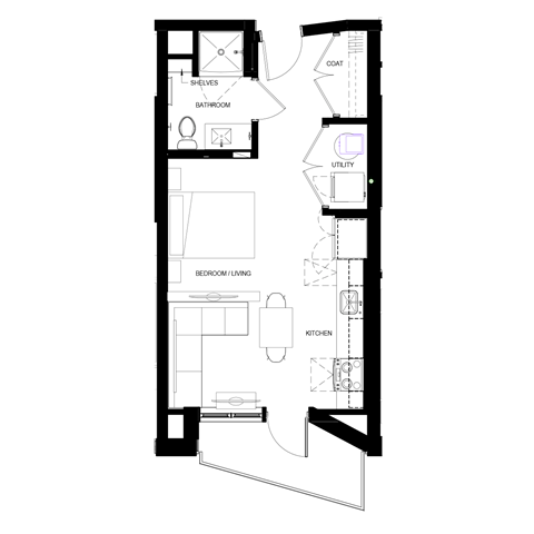 Floor plan for studio, 1 bath, 442 sqft